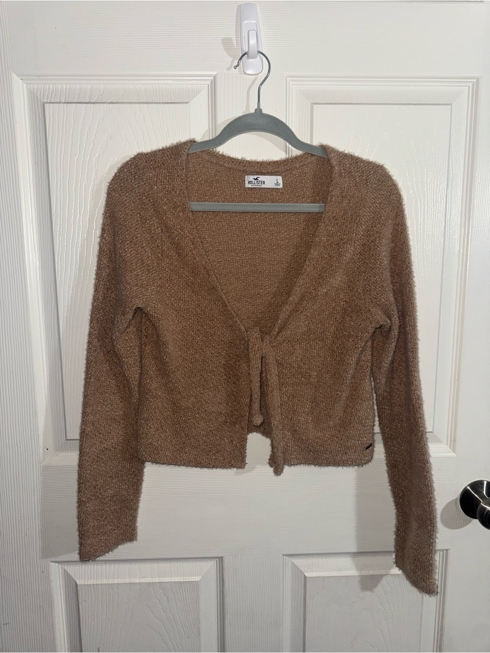 Hollister Brown Tie-Front Fuzzy Women's Cardigan